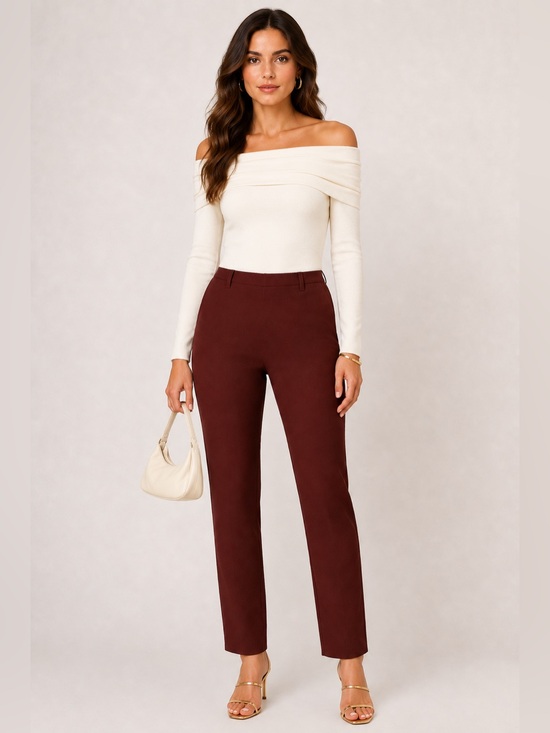 The Reset Pants - The Reset Women’s Chestnut High Rise Stretch Slim Straight Pants Size M NWT